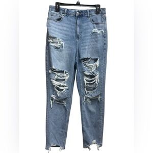 American Eagle Curvy Mom High Rise 10 Regular Distressed Ripped Stretch Denim